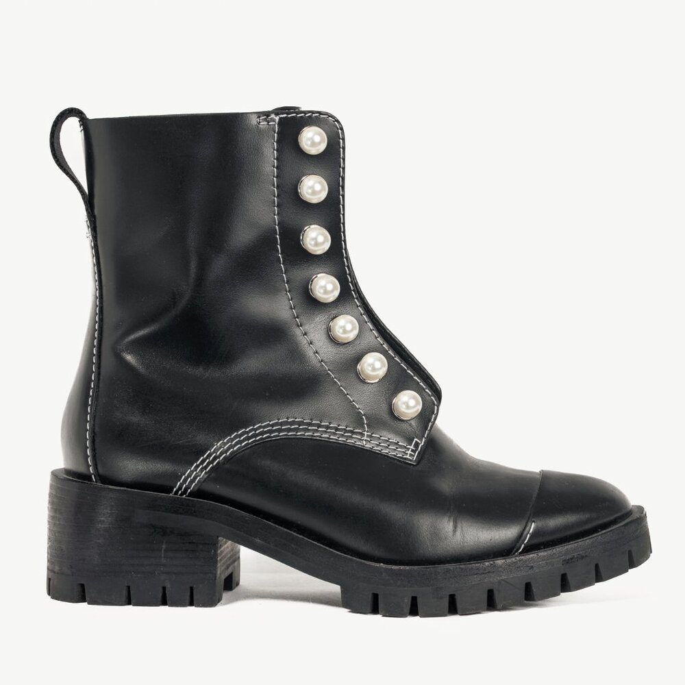 3.1 Phillip Lim Hayett Black Leather Pearl Zip-Up Boots